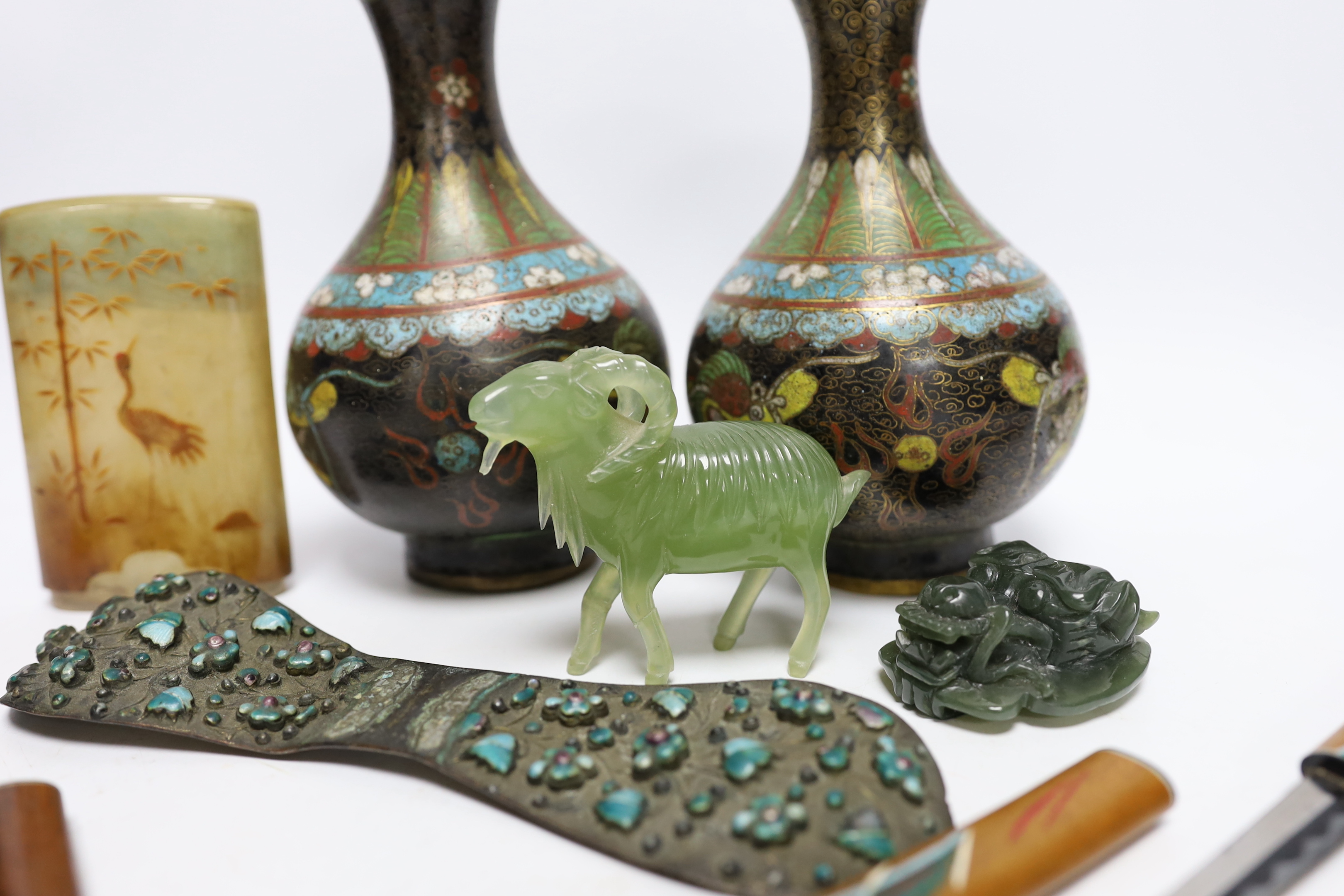 A collection of Chinese and other Oriental items, including a pair of Chinese cloisonné enamel - Image 3 of 5