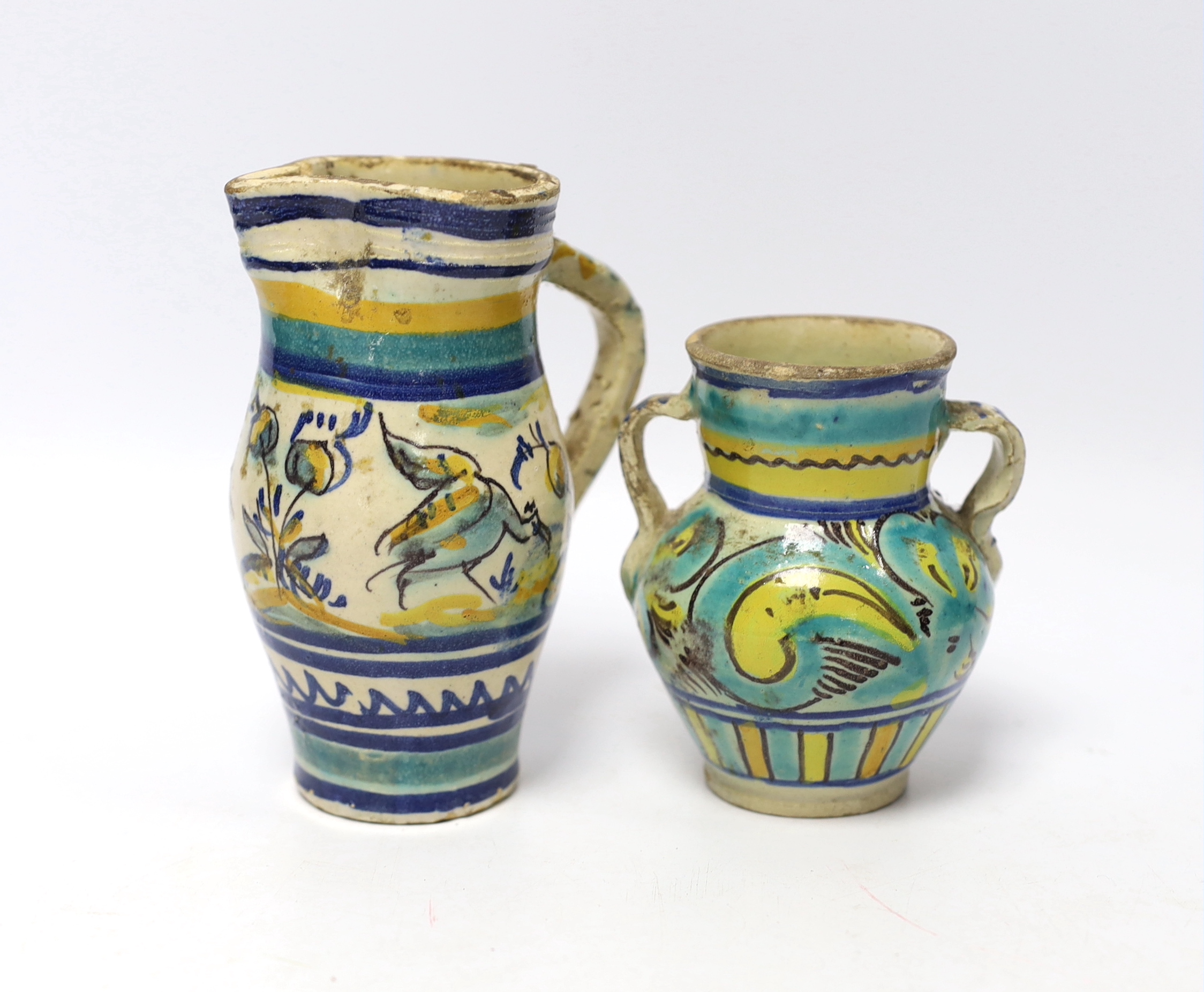 Two Spanish Talavera maiolica vessels, 19th century, tallest 13cm