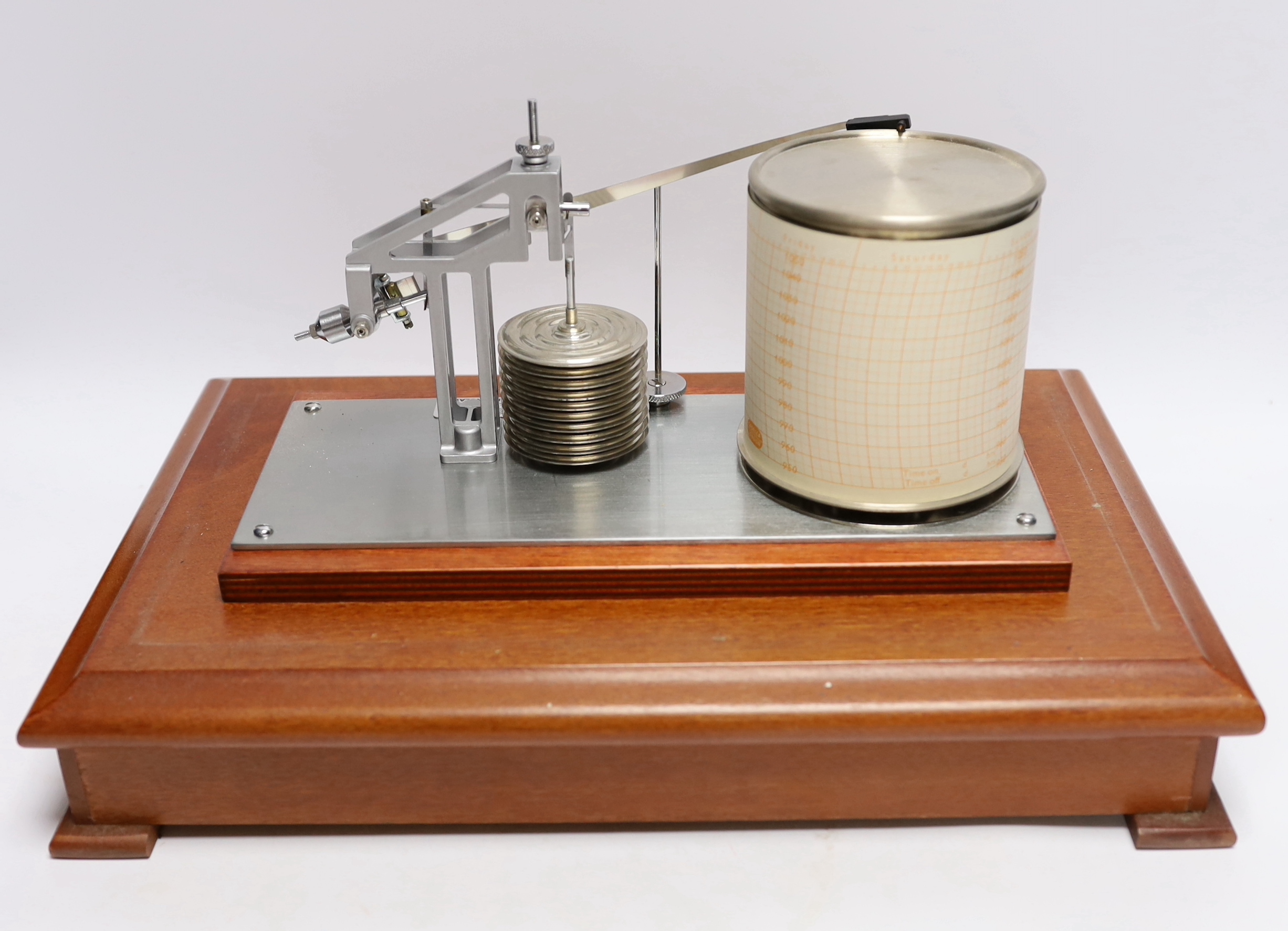 A modern 1980s barograph by Casella in a teak case with bevelled glass panels and incorporating a - Image 3 of 3