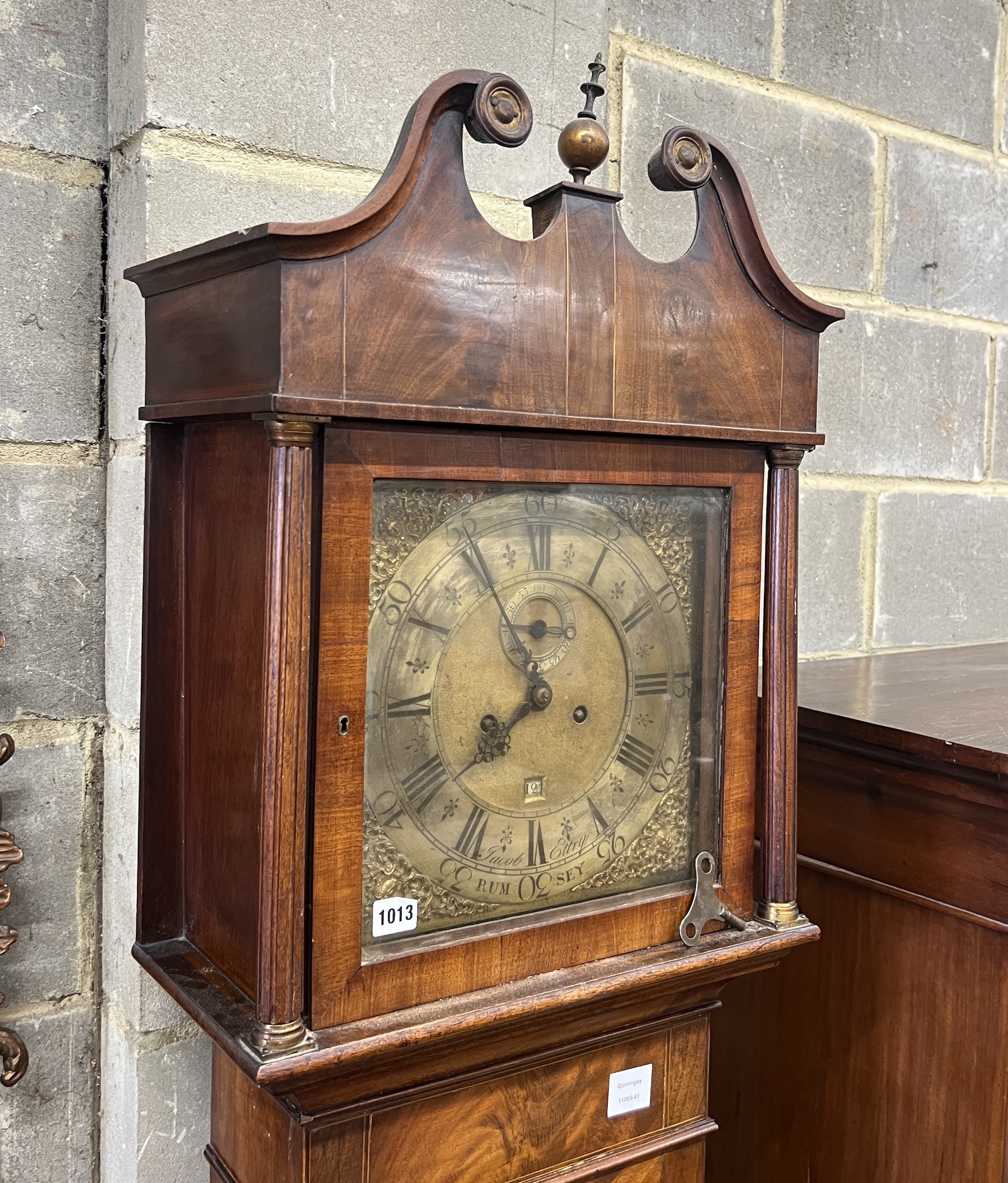 A George III mahogany eight day longcase clock marked Jacob Ettry, Rumsey, height 210cm