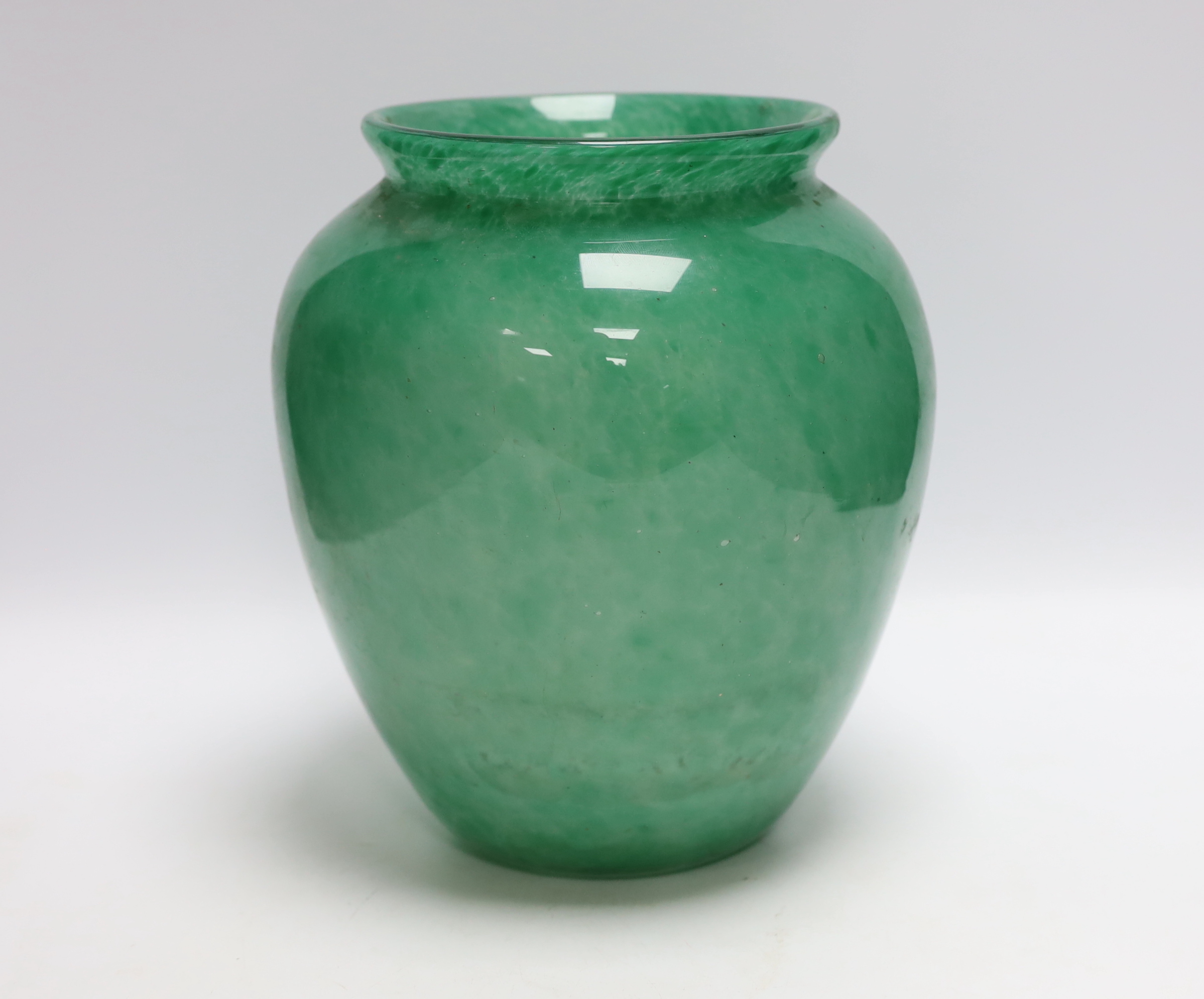 A Monart green glass vase, 26cm
