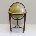 A 19th century Malby 18 inch library globe on stand, Terrestrial globe published in Jan. 1864 on
