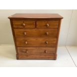 A Victorian mahogany chest of two short and three long drawers, fitted with turned mahogany handles,