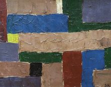 After Ben Nicholson (1894-1982) impasto oil on board, Abstract composition, geometric shapes, 49 x