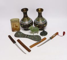 A collection of Chinese and other Oriental items, including a pair of Chinese cloisonné enamel