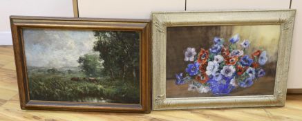 Marion L. Broom (1878-1962) watercolour, Still life of flowers in a jar, signed, together with an