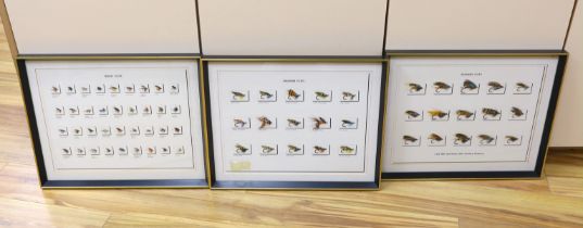 A collection of three framed and glazed fishing flies