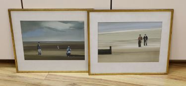 John Bond (b.1945) pair of watercolours, Norfolk beach scenes, signed, 36 x 25cm