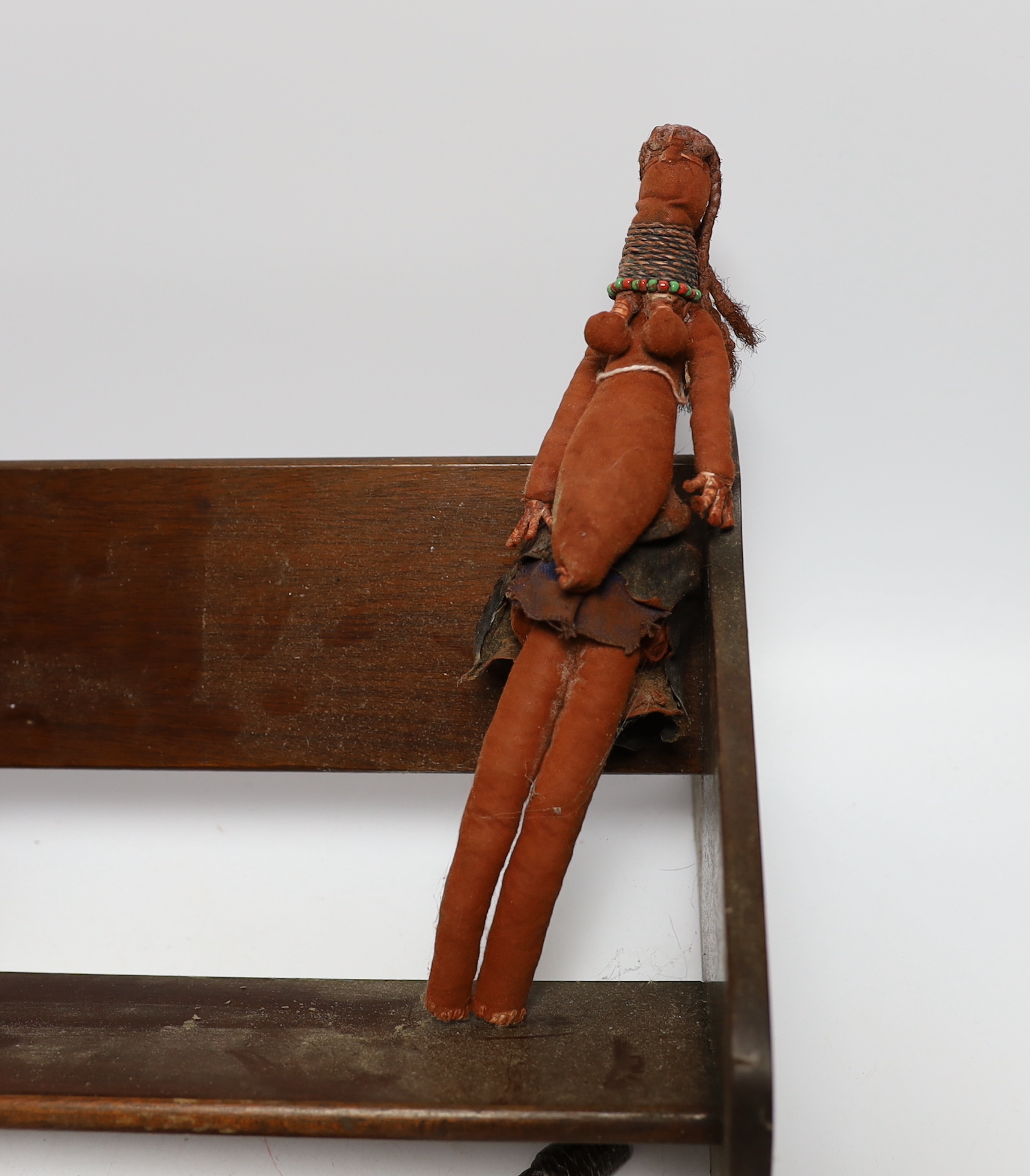 A collection of tribal items including fabric doll, African carved wood figure and dagger, largest - Image 2 of 4