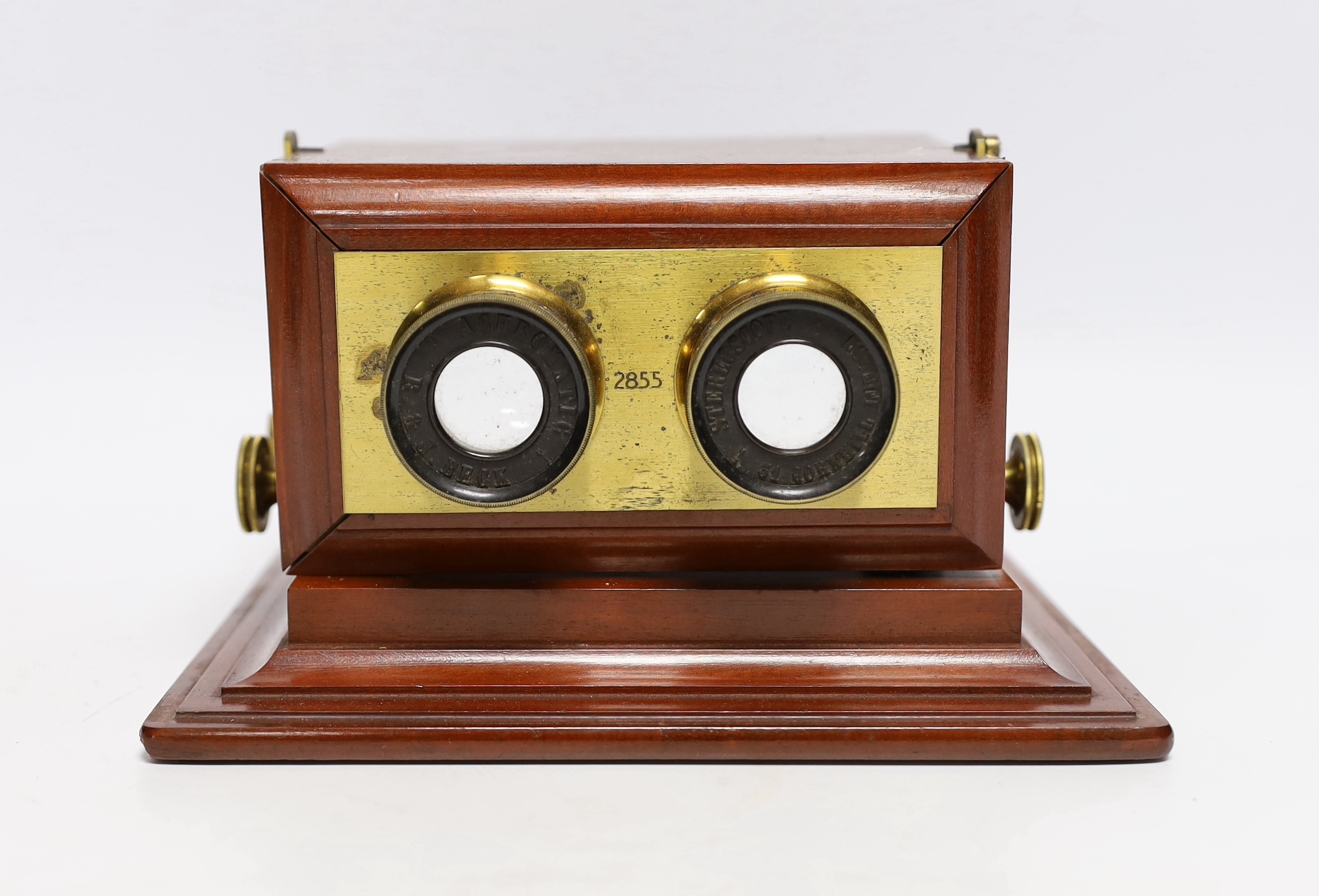 A Smith, Beck & Beck mahogany and brass stereoscope, c. 1860, 20.5cm x 18.5cm x 13.5cm (a.f.) - Image 2 of 7