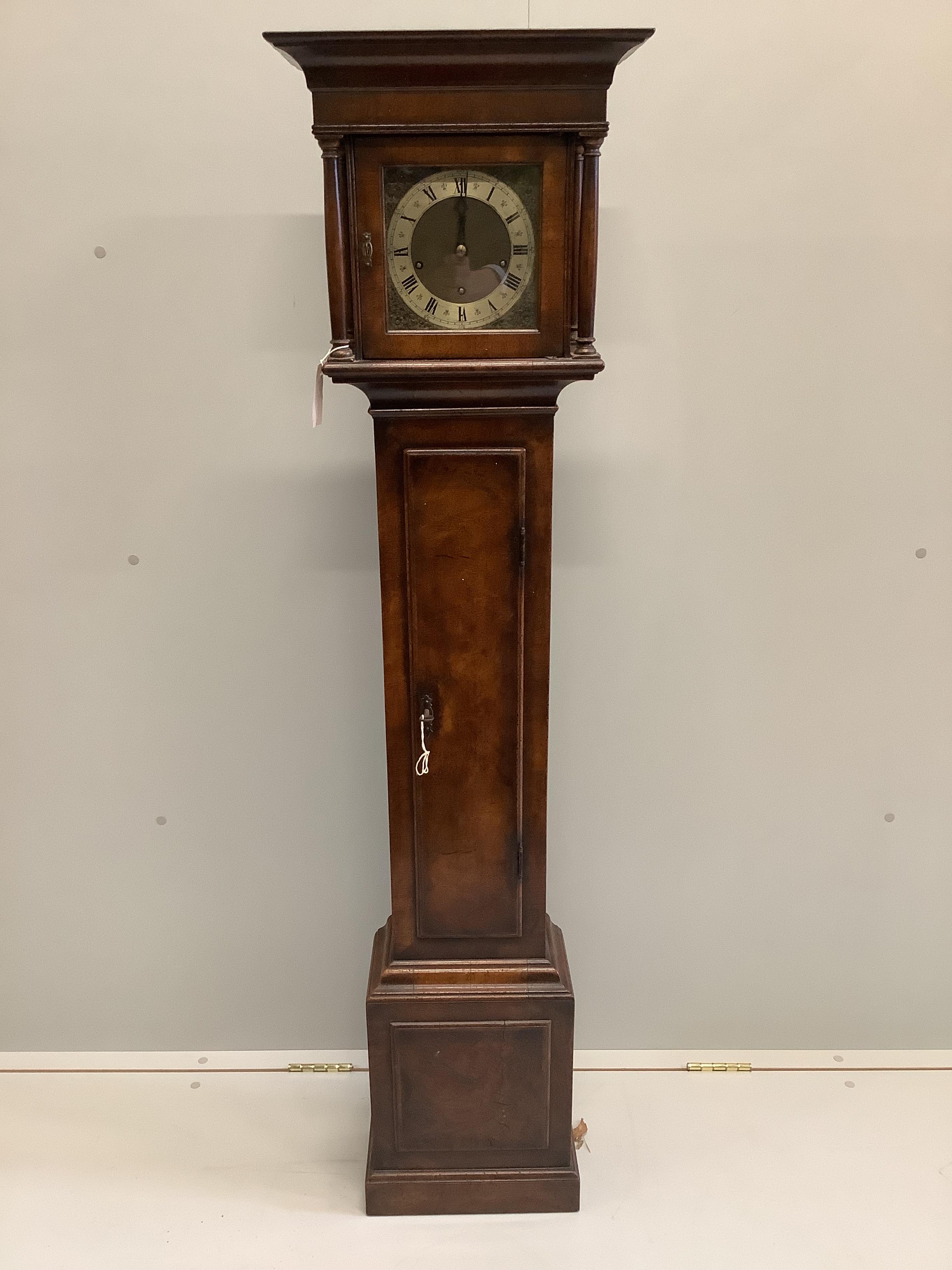 A 1920's 18th century style walnut grandmother clock, height 153cm - Image 2 of 2