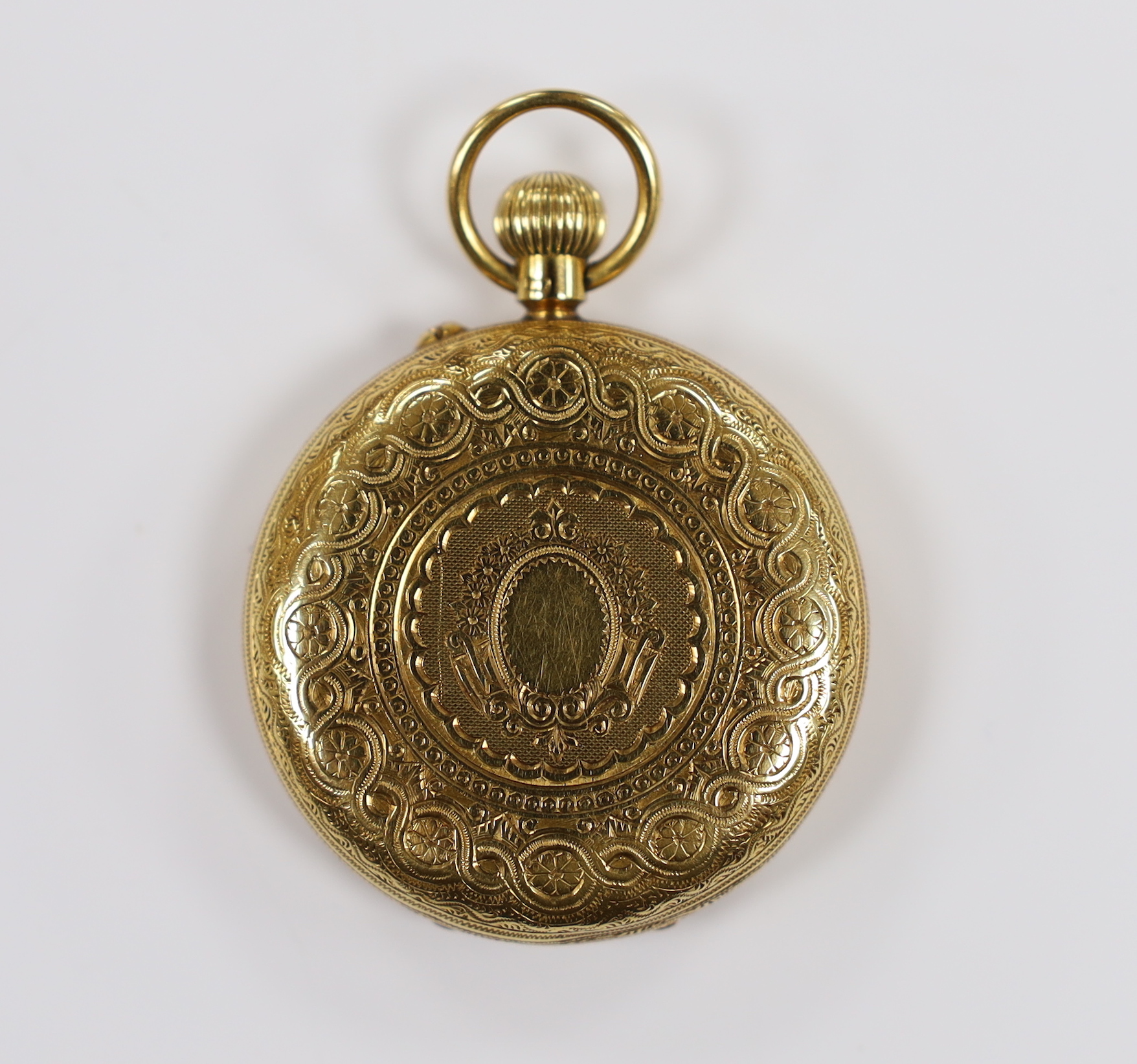 An Edwardian 18ct gold open faced keyless fob watch, by D. Evans of Aberystwyth, case diameter - Image 3 of 5