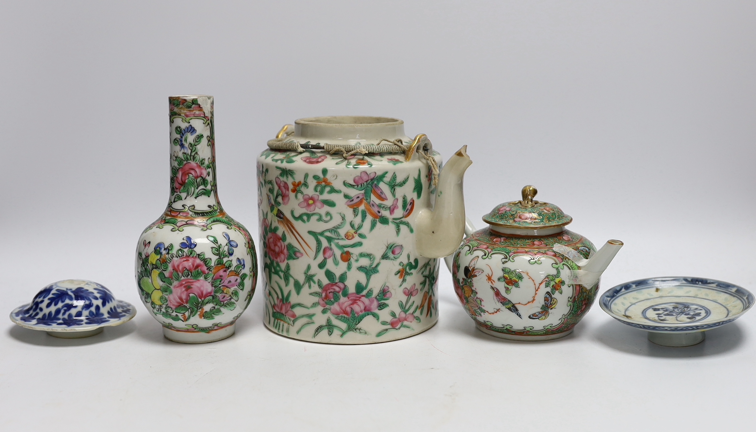 A collection of Chinese and Japanese ceramics including two famille rose teapots, a vase, four - Image 4 of 8