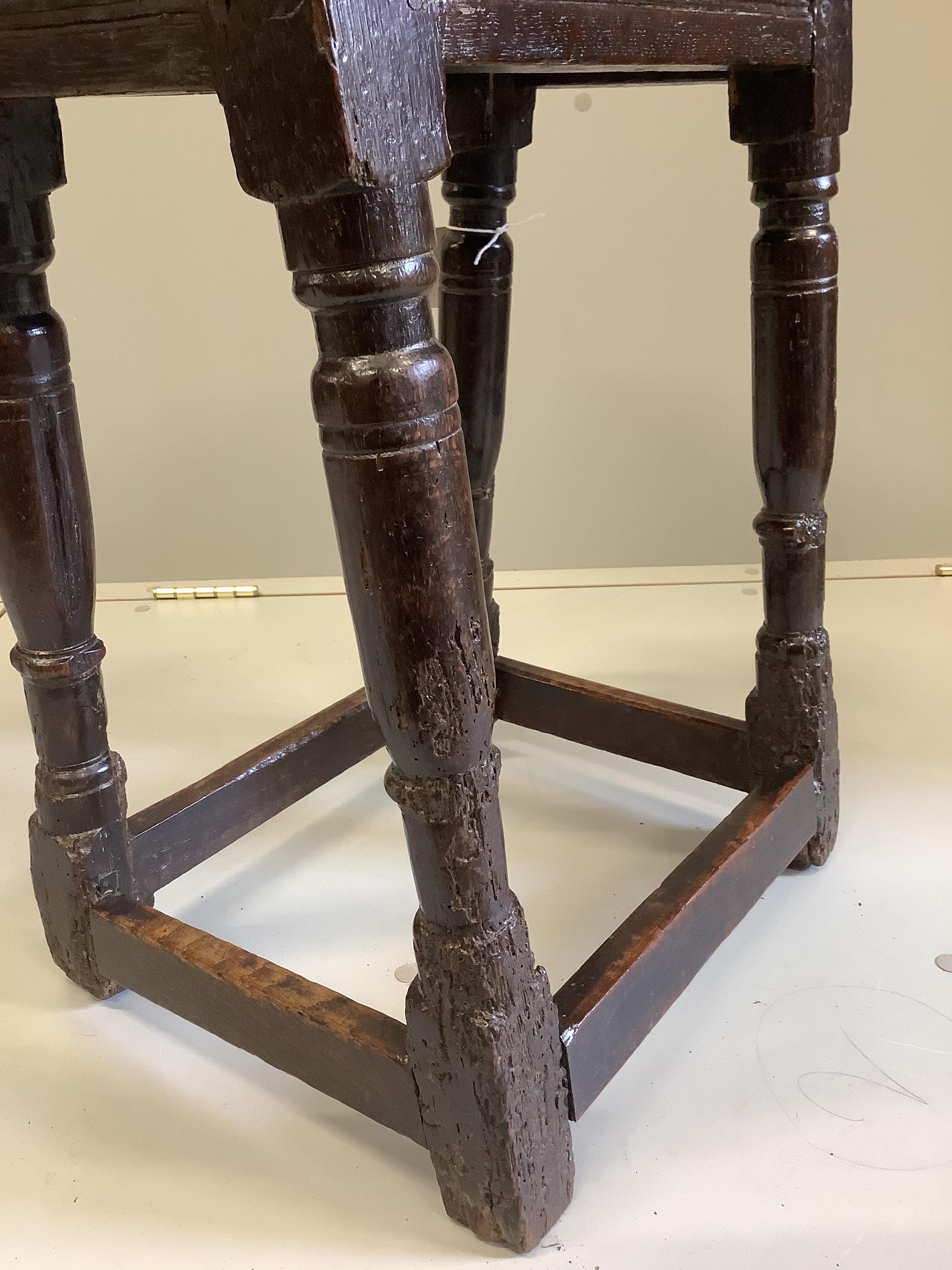 A 17th century oak joint stool, width 45cm, depth 27cm, height 57cm - Image 3 of 3