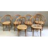 Six cane seat bentwood elbow chairs, width 58cm, depth 47cm, height 85cm