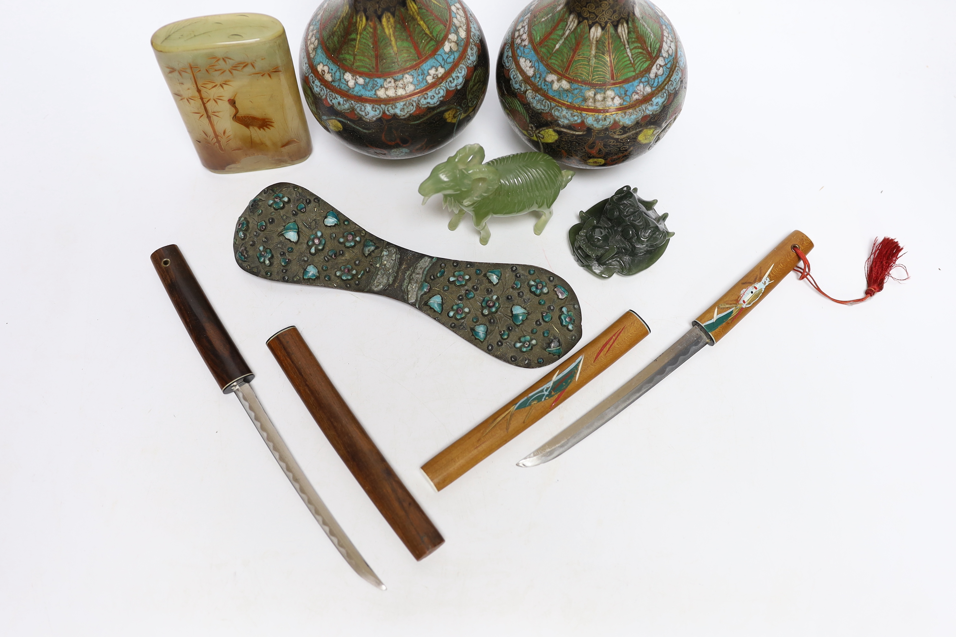 A collection of Chinese and other Oriental items, including a pair of Chinese cloisonné enamel - Image 2 of 5