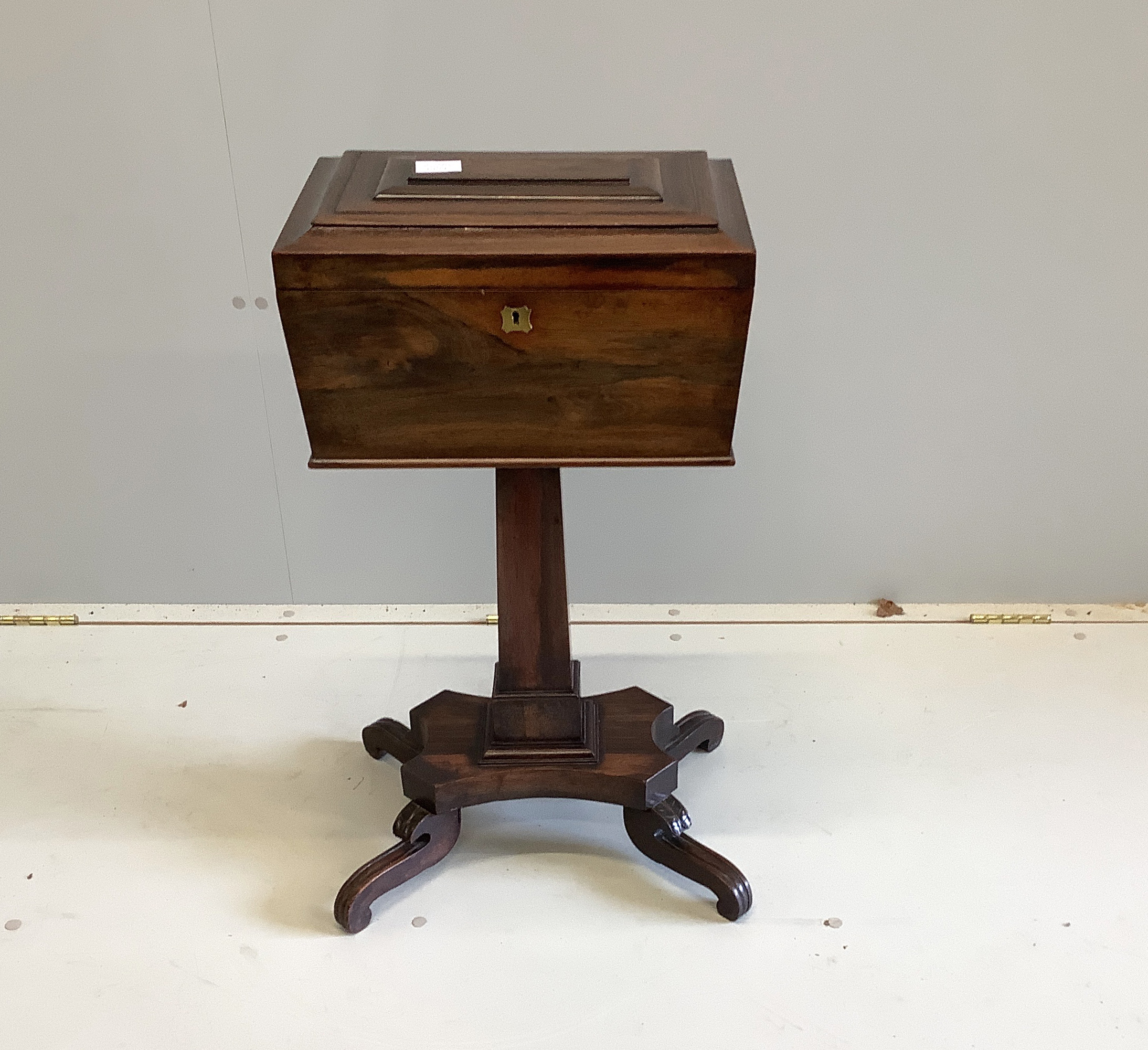 A Regency rosewood teapoy, width 40cm, depth 28cm, height 76cm