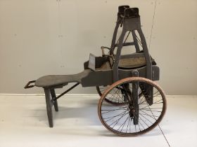 A late 19th / early 20th century French painted wood and iron wool threshing cart, length 146cm,