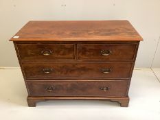 A George III mahogany chest of two short and two long drawers, raised on bracket supports, width