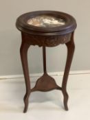 An early 20th century French beech marble topped vase stand, height 74cm