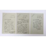 Gilbert & Sullivan interest; Three letters from W.S. Gilbert to Mr. Hentschel, dated 1907 and