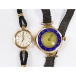 A lady's early 1960's 9ct gold Omega manual wind wrist watch, on a twin strand fabric strap,