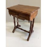 A 19th century French rosewood work table, width 54cm, depth 38cm, height 66cm