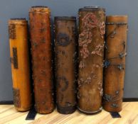Five USA wooden print rollers for wallpaper, late 19th century, including a UWPC (United Wall