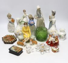 A quantity of various ceramics, glass and collectables including Aynsley, Doulton, Lladro, Nao