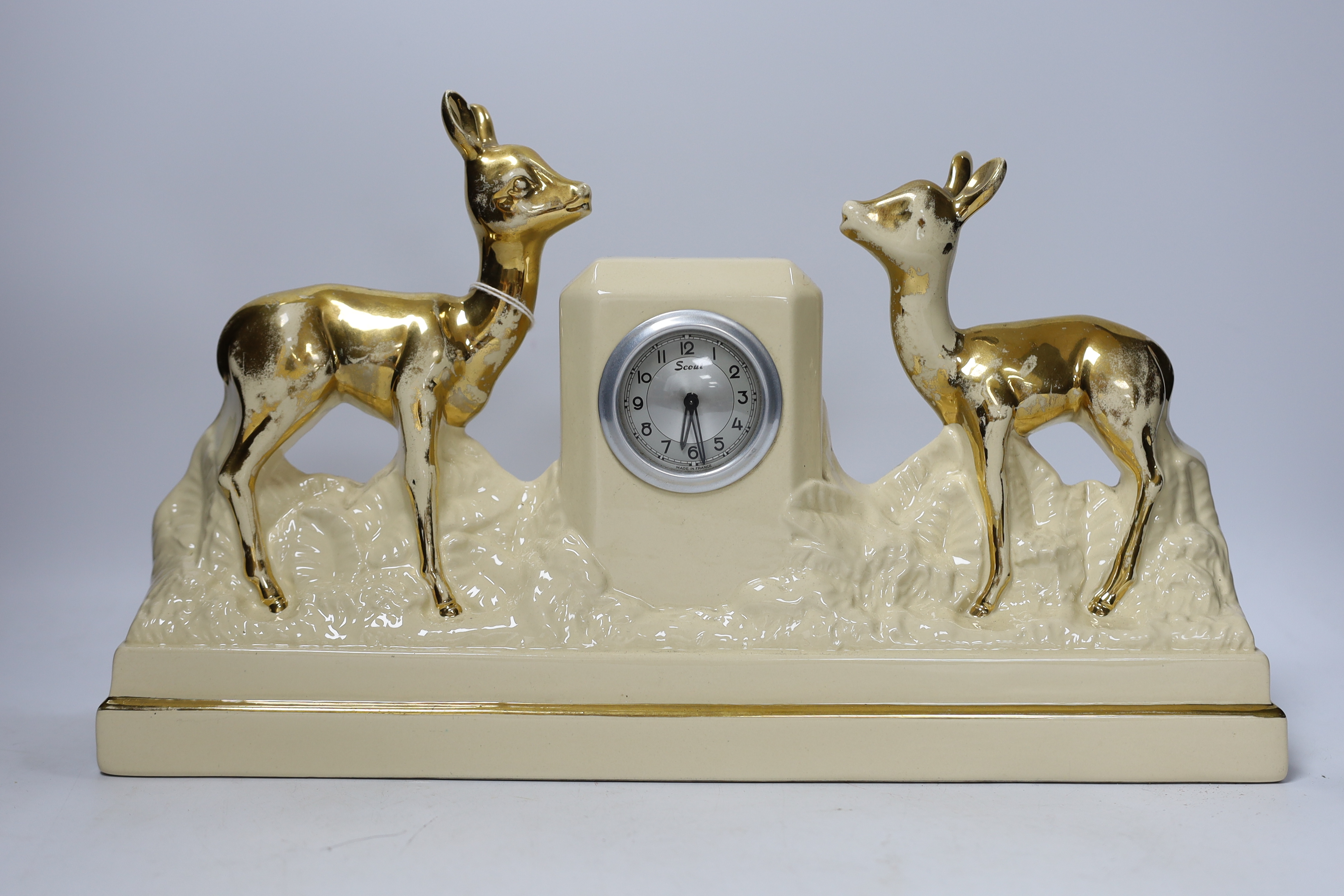 A French Art Deco green onyx clock garniture with bluebird spelter mount, together with two French - Image 2 of 4