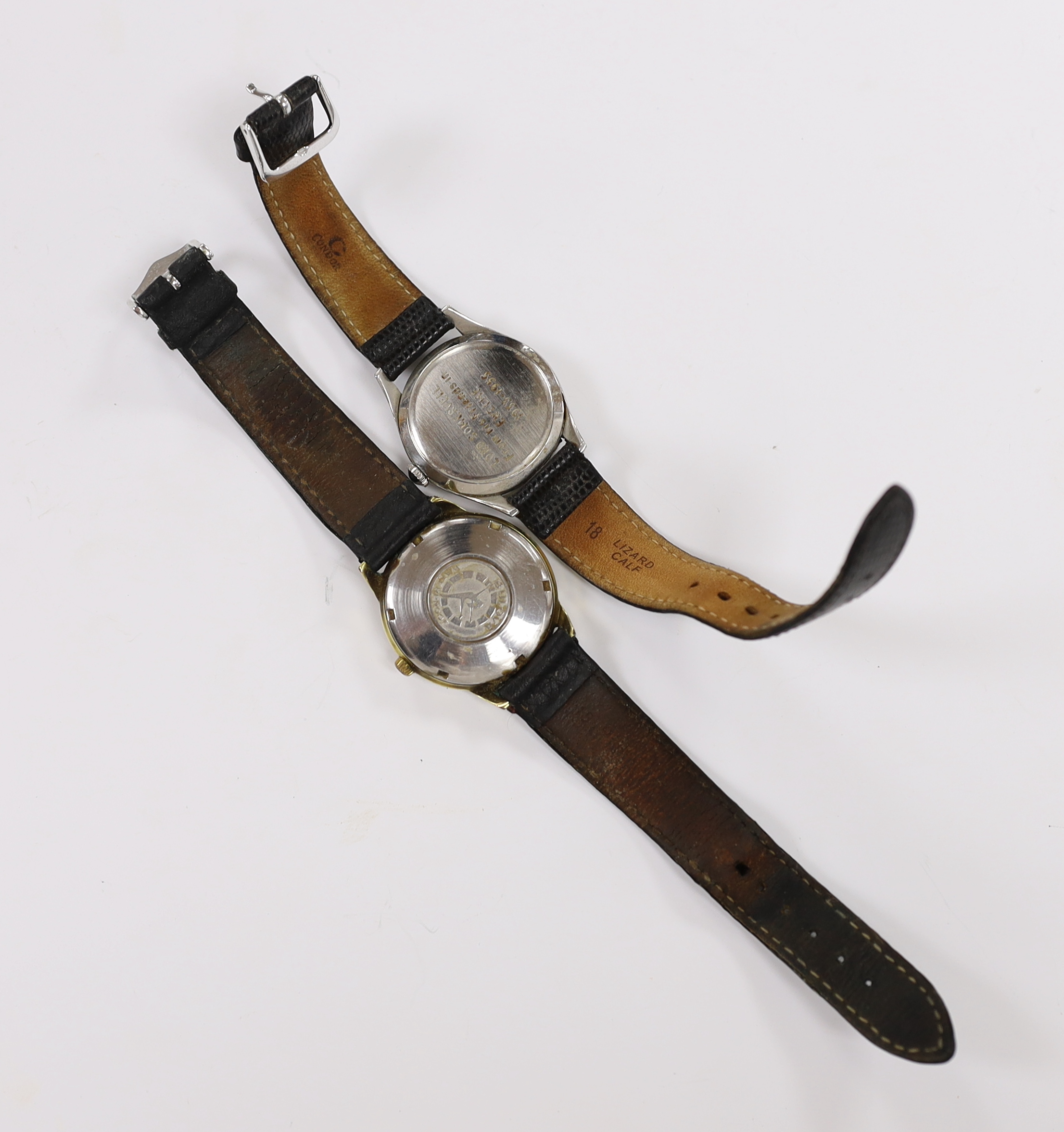 A gentleman's 1950's stainless steel Longines manual wind wrist watch, with case back inscription - Image 3 of 3