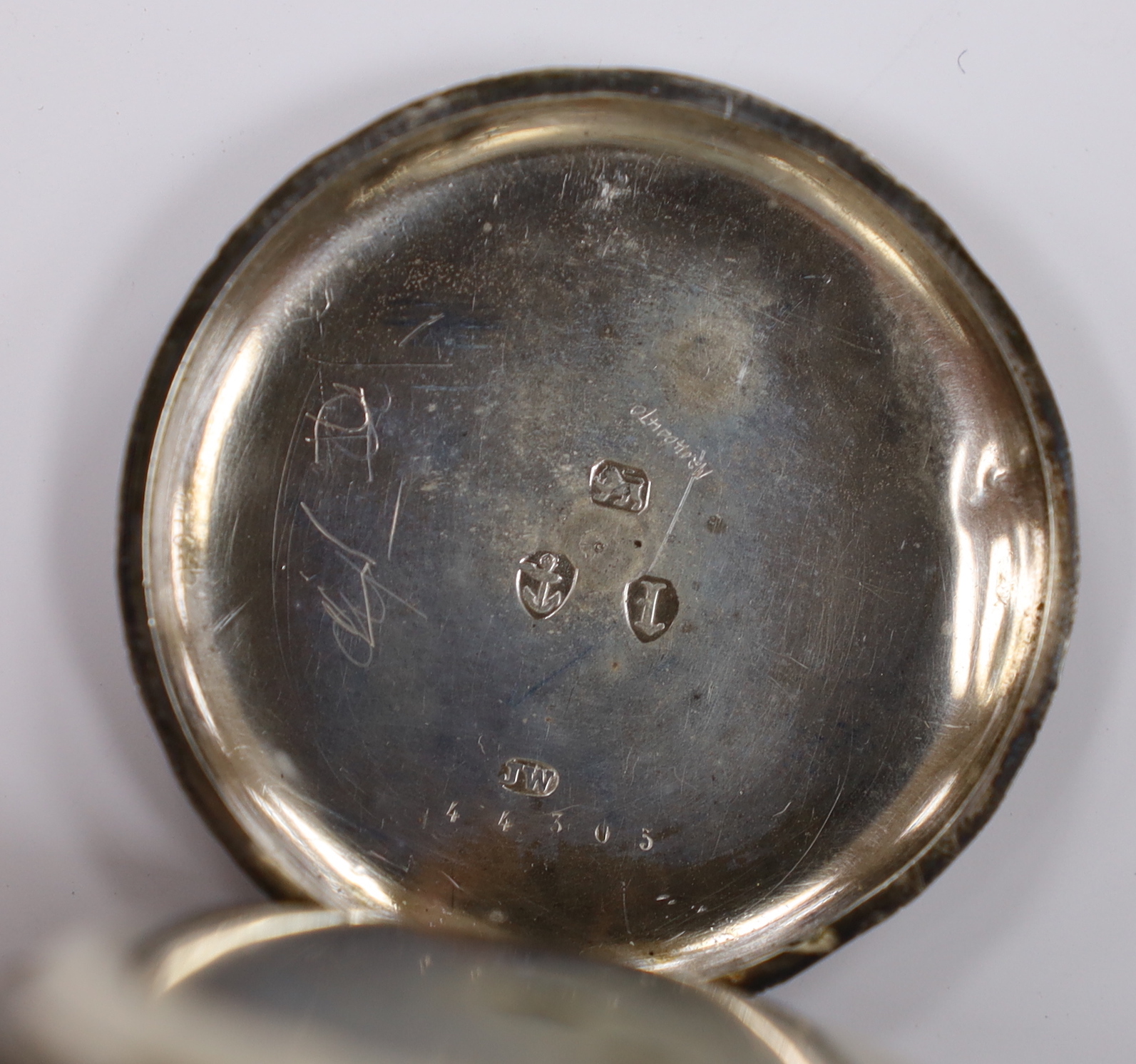 A lady's late Victorian silver open face key wind fob watch, with Roman dial. - Image 4 of 4