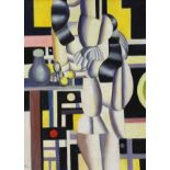 After Fernand Leger (French, 1881-1955) oil on board, Surreal figures and geometric shapes, 39 x