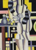 After Fernand Leger (French, 1881-1955) oil on board, Surreal figures and geometric shapes, 39 x