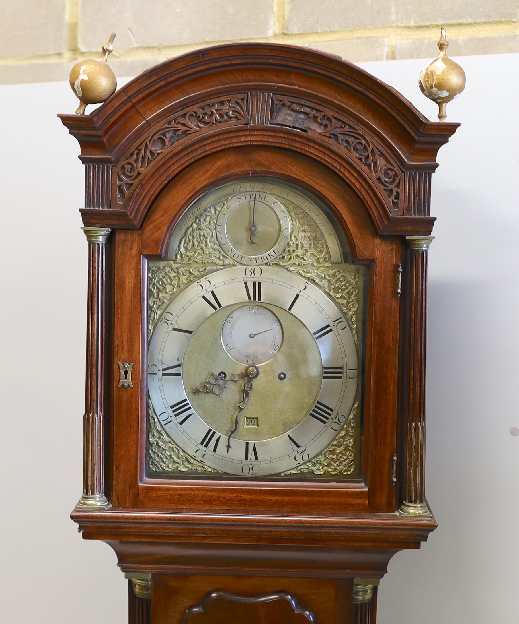 A George III mahogany longcase clock by William Grandpre, London, height 232cm - Image 2 of 5