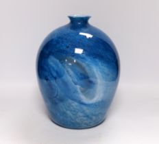 A blue Graystan glass vase, 1930's, signed to the base, 29cm high