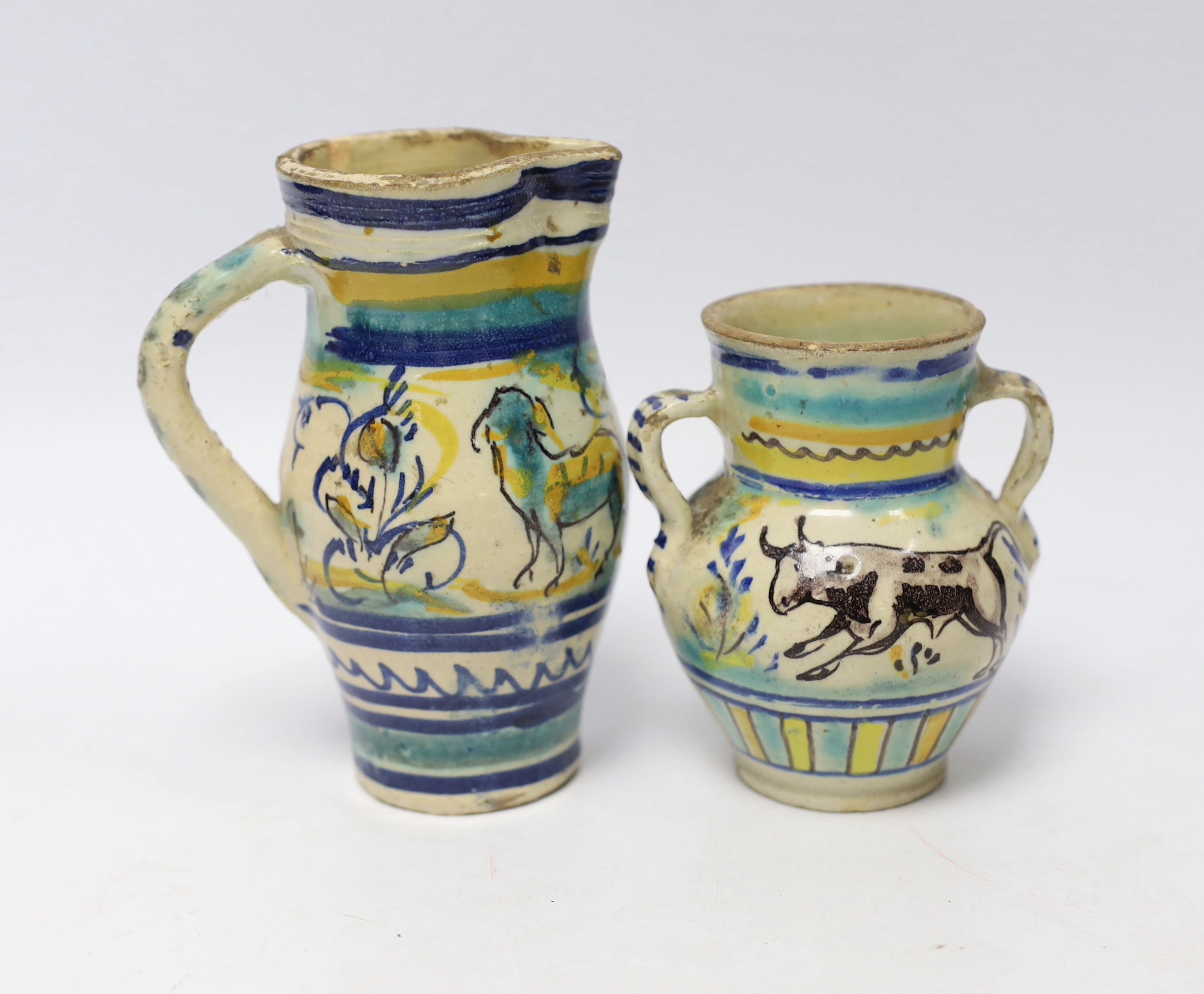 Two Spanish Talavera maiolica vessels, 19th century, tallest 13cm - Image 2 of 4