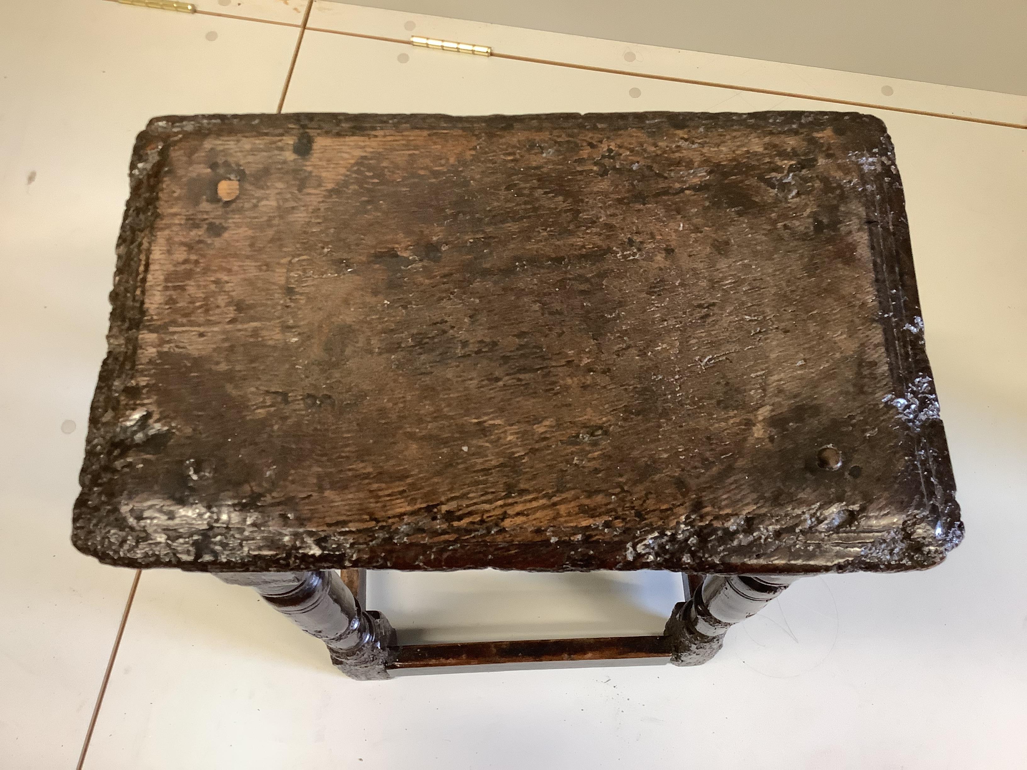 A 17th century oak joint stool, width 45cm, depth 27cm, height 57cm - Image 2 of 3