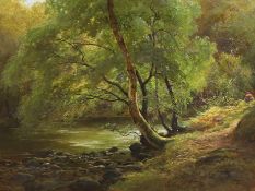 James Jackson Curnock (1839-1892), oil on canvas, Woodland stream, signed and dated 1883, 61 x 43cm,