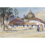 E.N. Whitty, watercolour, figures before buildings Bankapora, India, signed and inscribed, 39 x