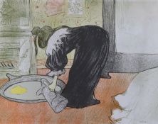 After Henri de Toulouse-Lautrec (French, 1864-1901) colour lithograph, 'Femme au Tub', pencil