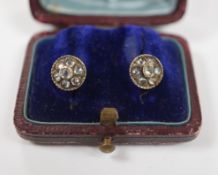 A pair of antique yellow metal and paste cluster set ear studs, diameter 9mm.