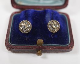 A pair of antique yellow metal and paste cluster set ear studs, diameter 9mm.