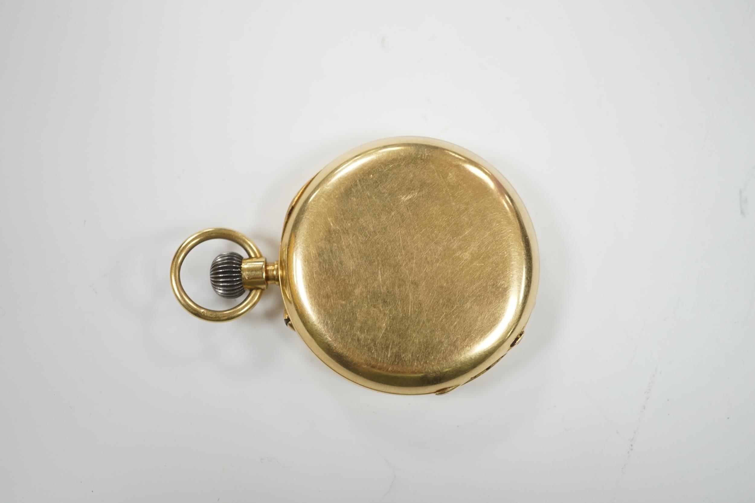 An 18ct gold keyless hunter pocket watch, with Roman dial and subsidiary seconds, the case with - Image 4 of 4