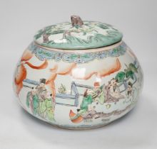 A Chinese enamelled porcelain squat bowl and cover, 20cm high including cover