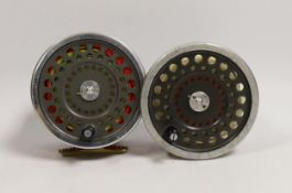 A Hardy Marquis salmon No. 3 reel and spare spool, both in House of Hardy blue soft cases (2)