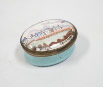A rare South Staffordshire enamel patch box with an early view of Henry Holland’s Brighton pavilion,