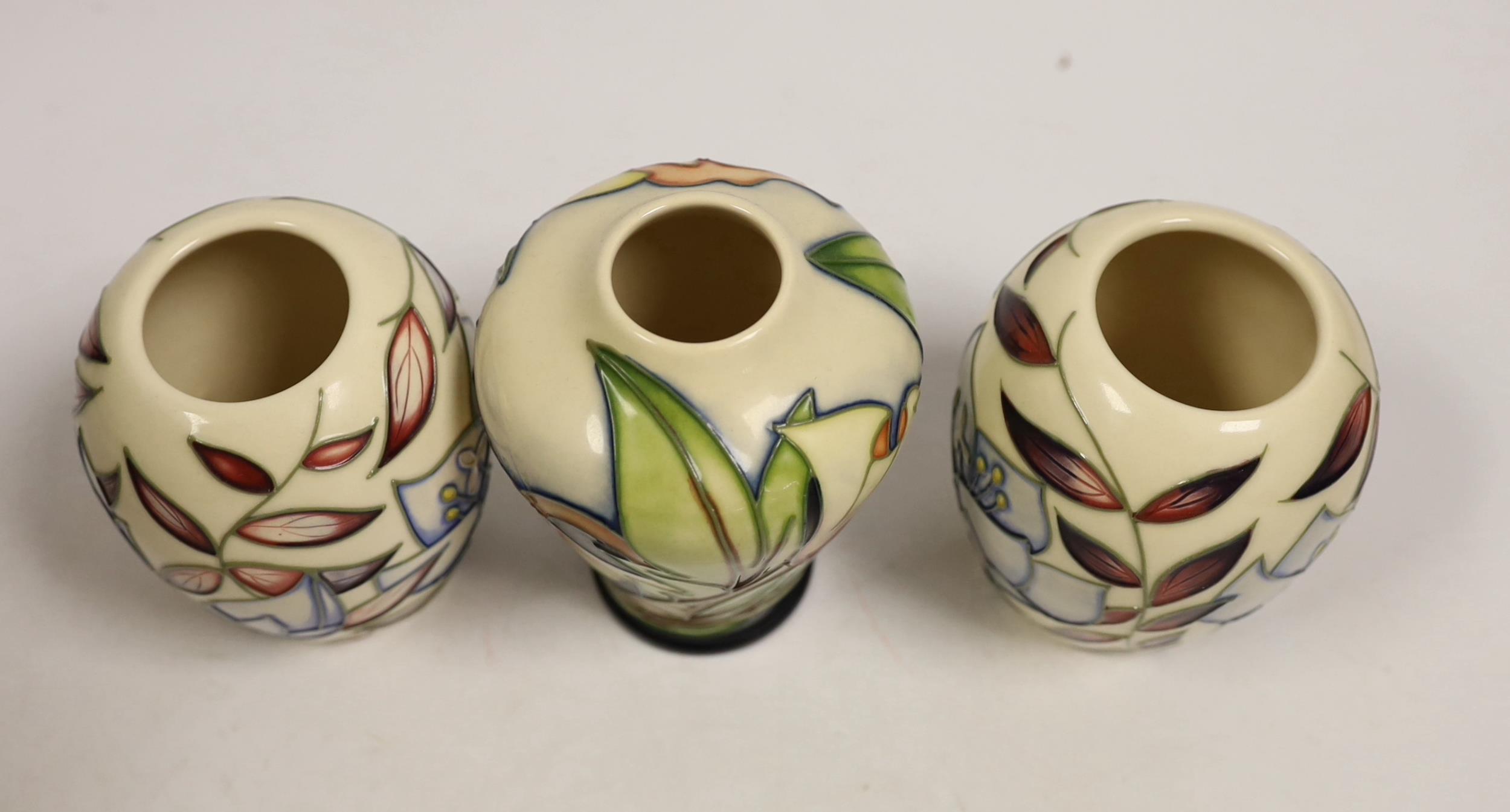 Seven small Moorcroft vases, various patterns. Tallest 10cm - Image 5 of 6