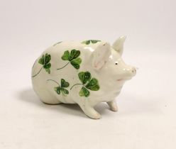 A Wemyss plain green clover pig, 15cm