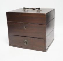 A 19th century mahogany apothecary box and contents, some bottles including Brighton labels, 23cm